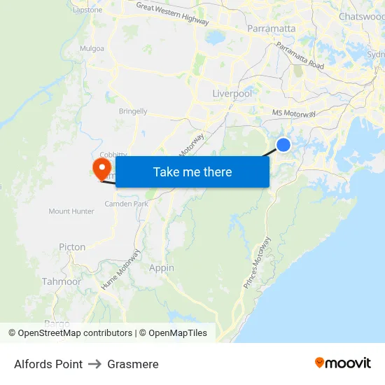 Alfords Point to Grasmere map