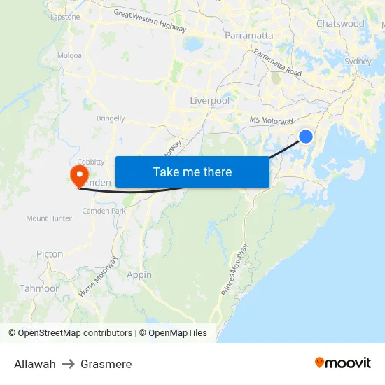 Allawah to Grasmere map