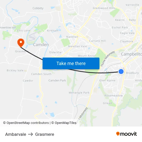 Ambarvale to Grasmere map