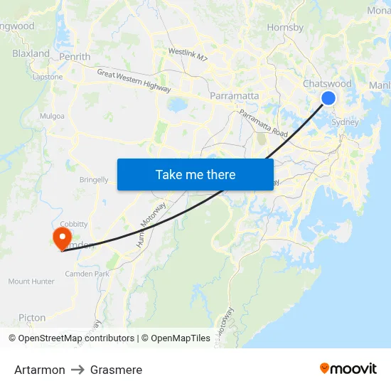 Artarmon to Grasmere map