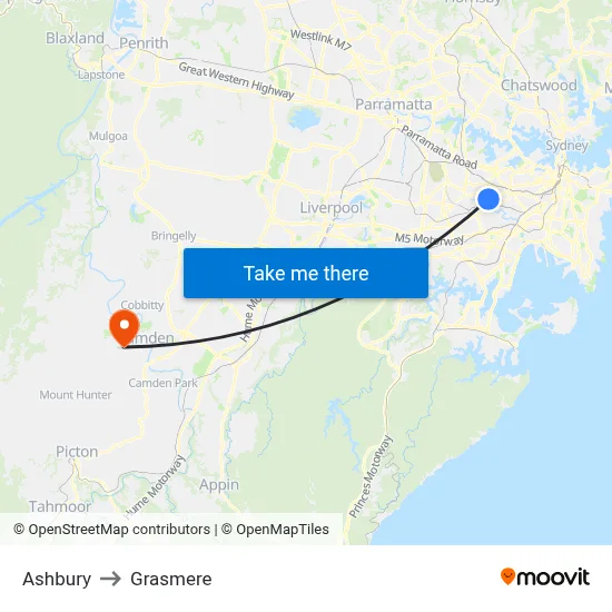 Ashbury to Grasmere map