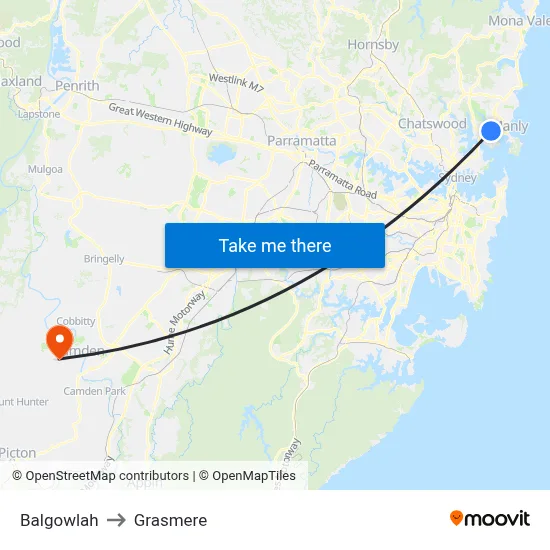 Balgowlah to Grasmere map