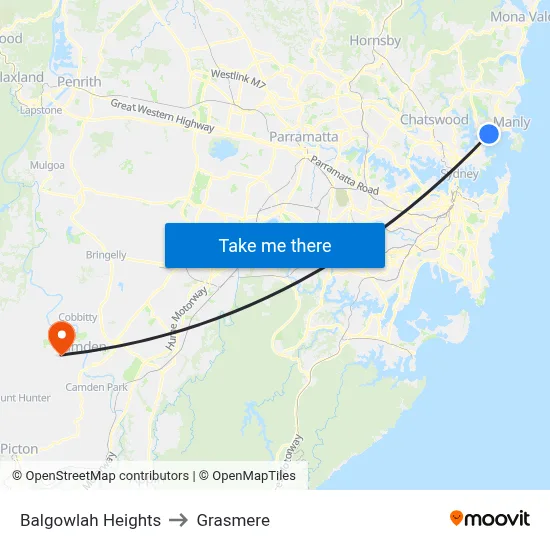 Balgowlah Heights to Grasmere map