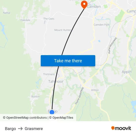 Bargo to Grasmere map
