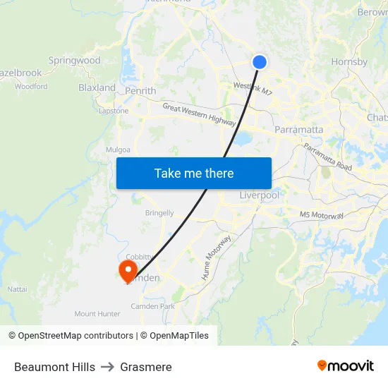 Beaumont Hills to Grasmere map