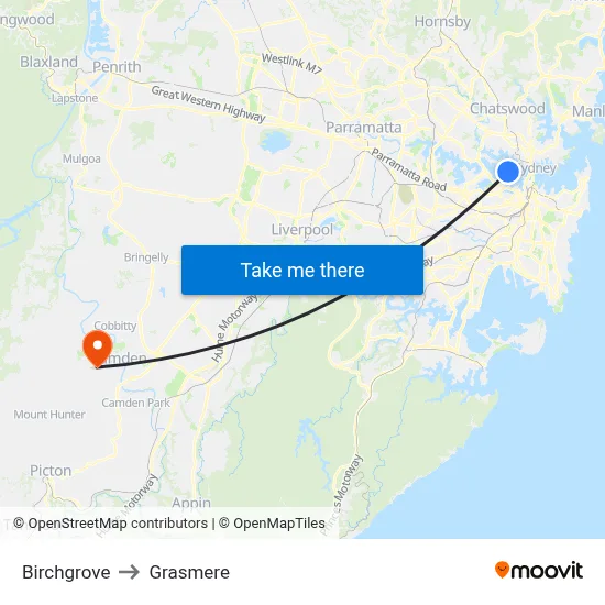 Birchgrove to Grasmere map