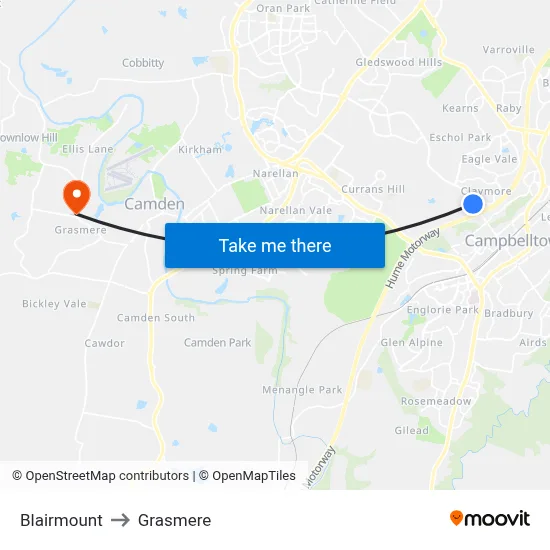 Blairmount to Grasmere map