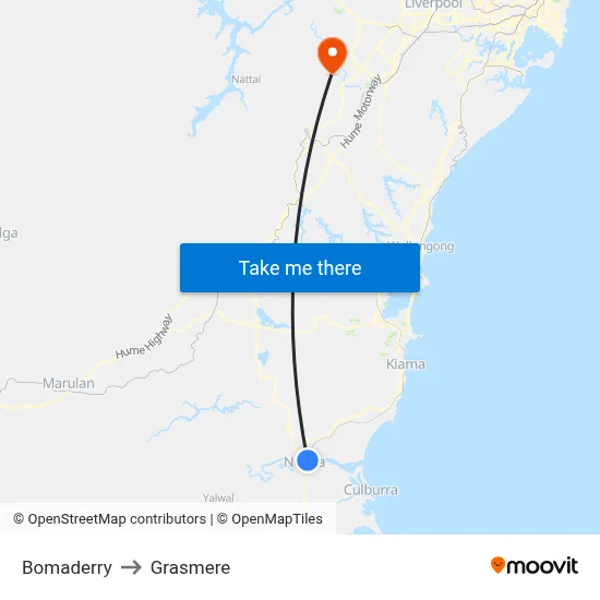 Bomaderry to Grasmere map