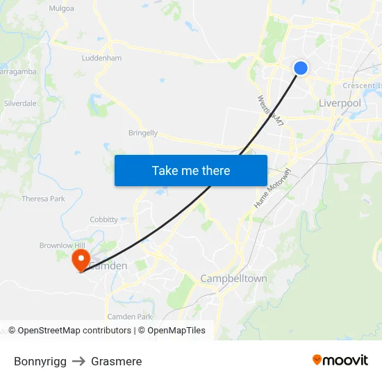 Bonnyrigg to Grasmere map