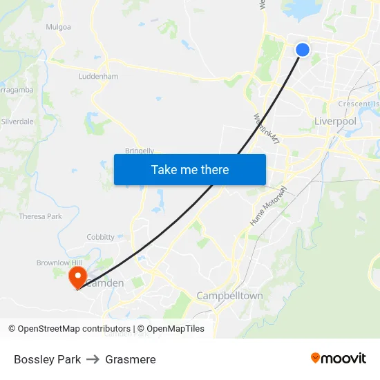 Bossley Park to Grasmere map