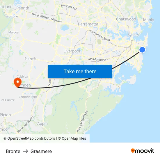 Bronte to Grasmere map
