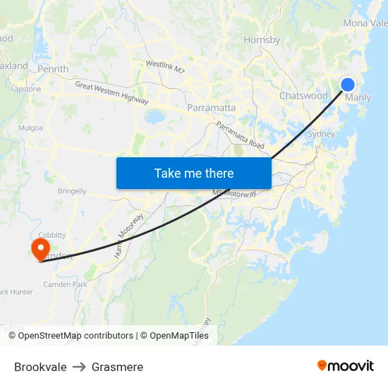 Brookvale to Grasmere map