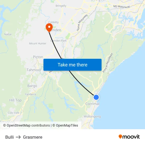 Bulli to Grasmere map