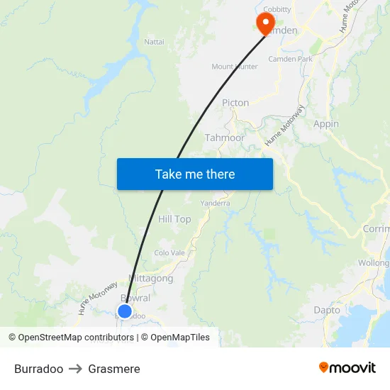Burradoo to Grasmere map