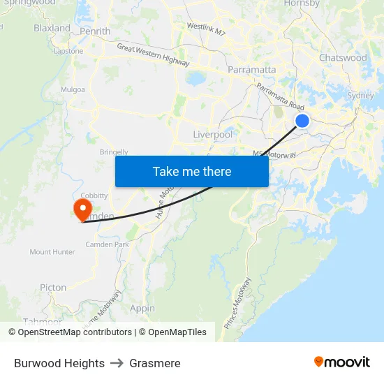Burwood Heights to Grasmere map