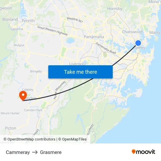 Cammeray to Grasmere map