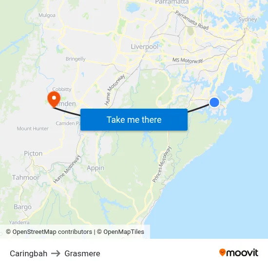 Caringbah to Grasmere map
