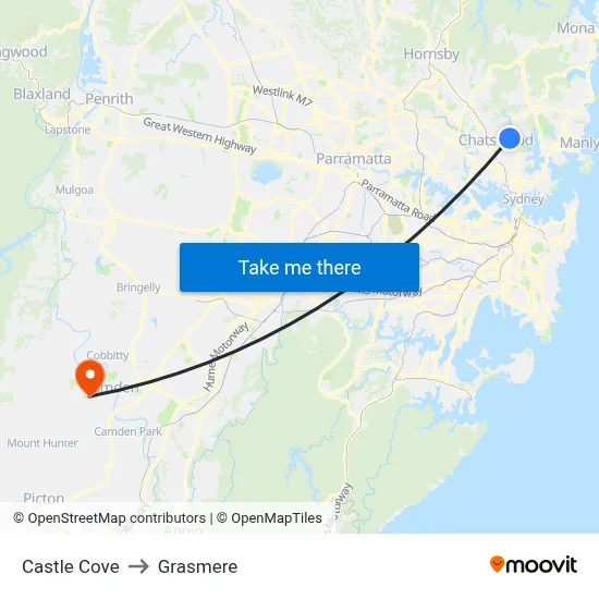 Castle Cove to Grasmere map