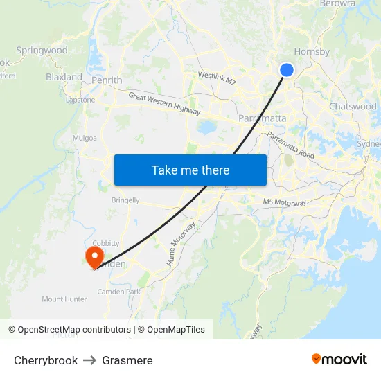 Cherrybrook to Grasmere map