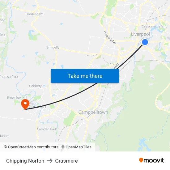 Chipping Norton to Grasmere map