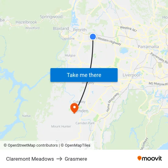 Claremont Meadows to Grasmere map