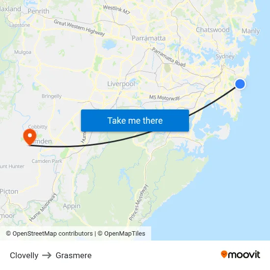 Clovelly to Grasmere map
