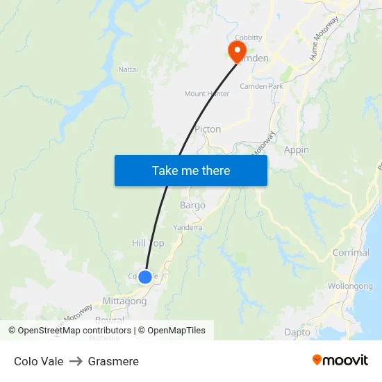 Colo Vale to Grasmere map