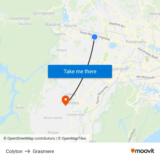 Colyton to Grasmere map