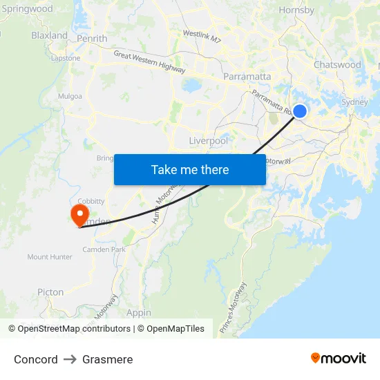 Concord to Grasmere map