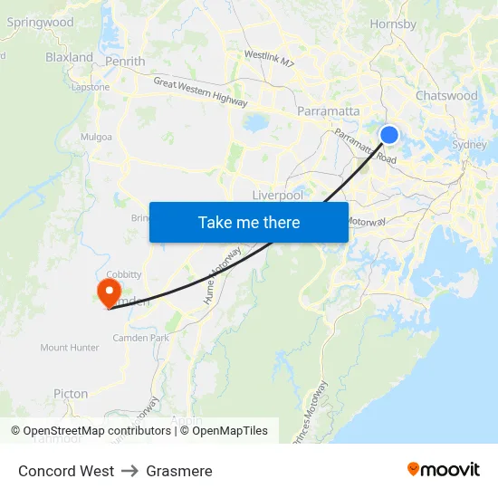 Concord West to Grasmere map