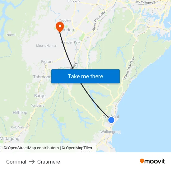 Corrimal to Grasmere map