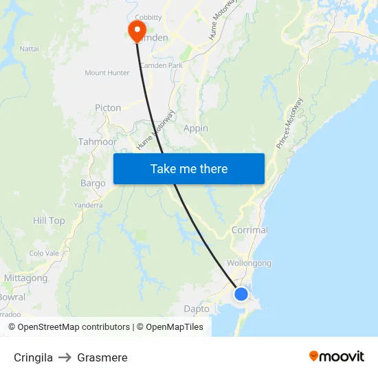 Cringila to Grasmere map