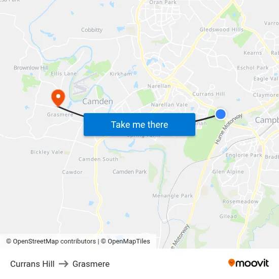Currans Hill to Grasmere map