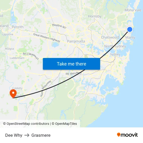 Dee Why to Grasmere map