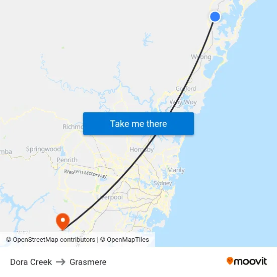 Dora Creek to Grasmere map