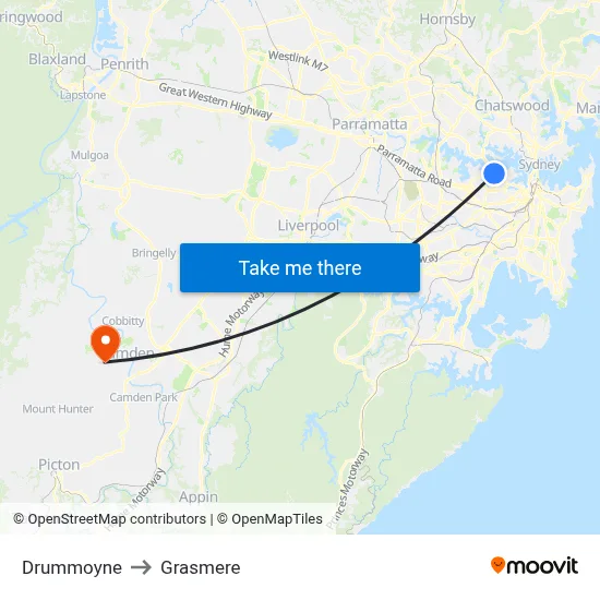 Drummoyne to Grasmere map