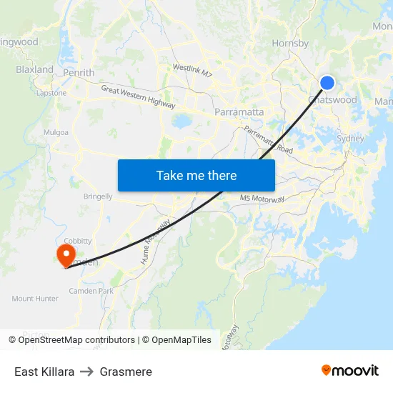East Killara to Grasmere map