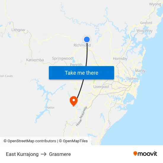 East Kurrajong to Grasmere map