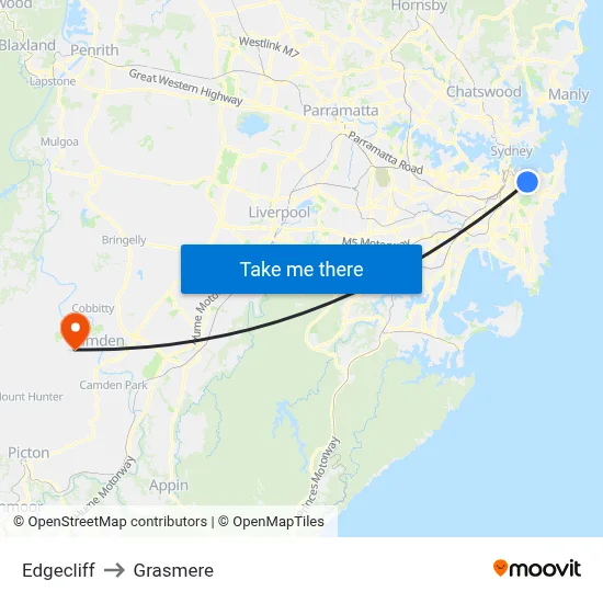 Edgecliff to Grasmere map