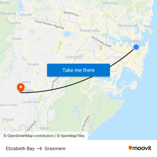 Elizabeth Bay to Grasmere map