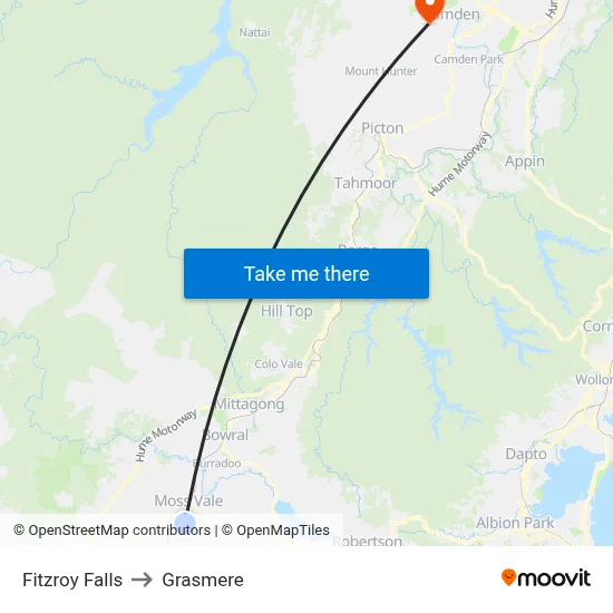 Fitzroy Falls to Grasmere map
