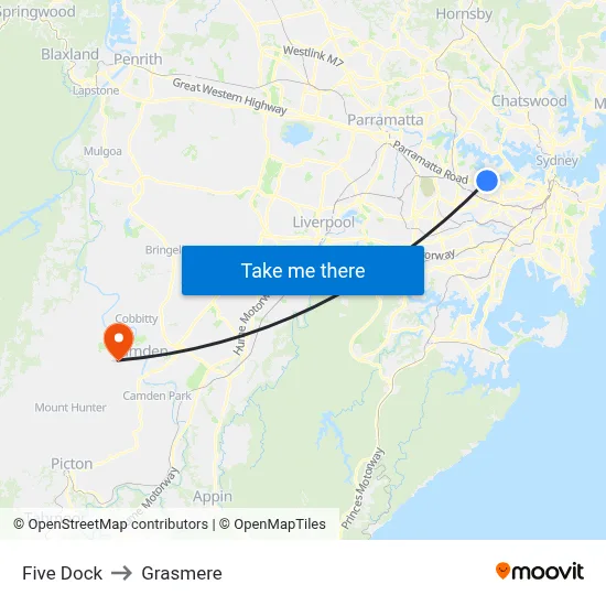 Five Dock to Grasmere map