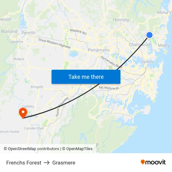 Frenchs Forest to Grasmere map