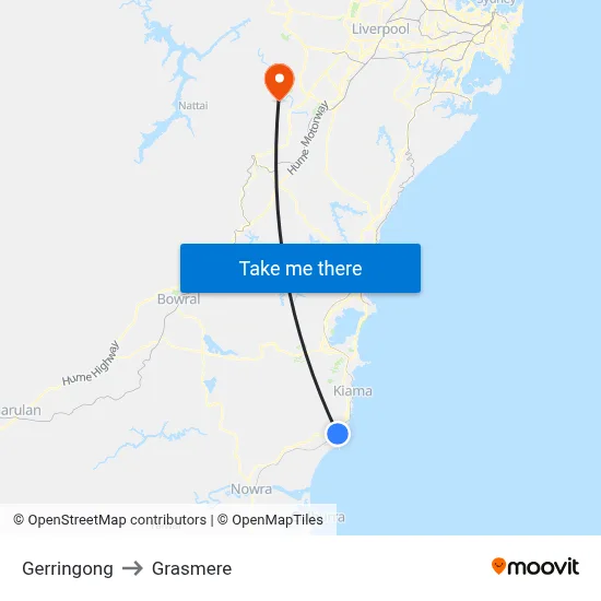 Gerringong to Grasmere map