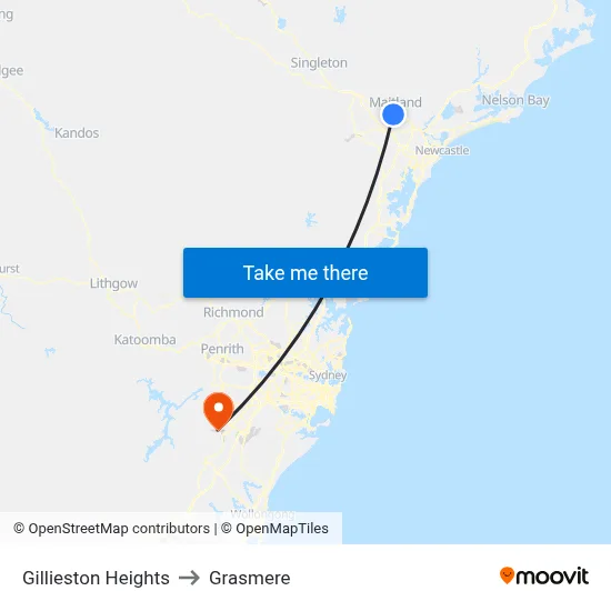 Gillieston Heights to Grasmere map