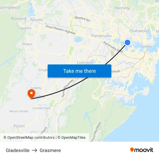 Gladesville to Grasmere map