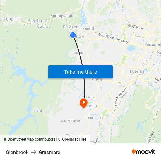 Glenbrook to Grasmere map