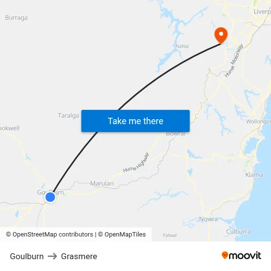 Goulburn to Grasmere map