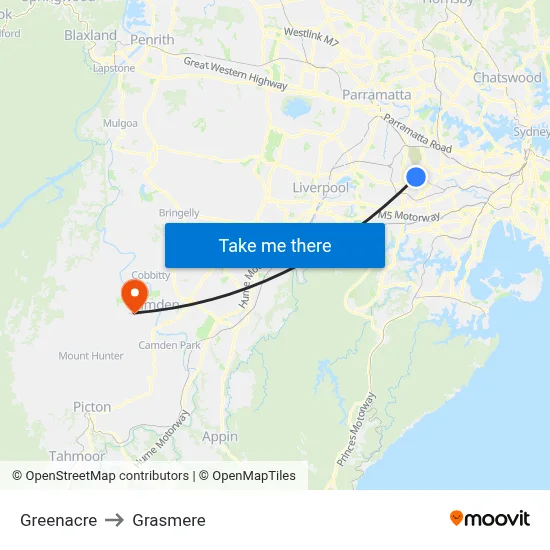 Greenacre to Grasmere map