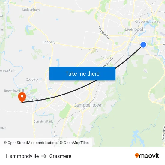 Hammondville to Grasmere map